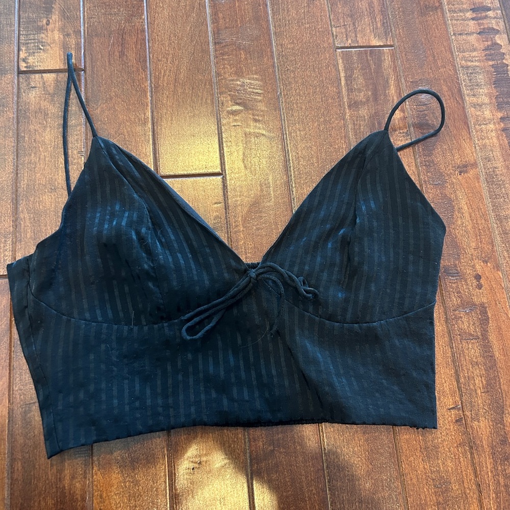 Gently worn, superdown XS black tie crop top from Revolve